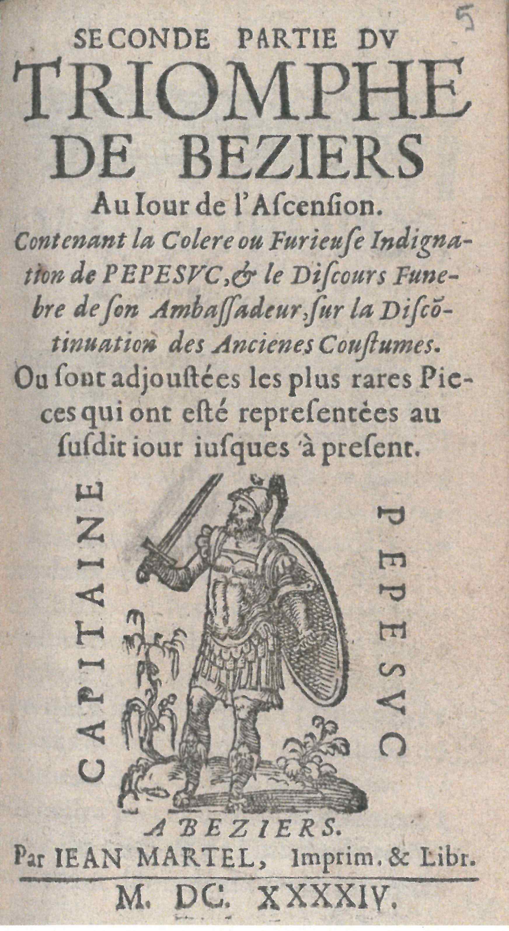 Page de titre du Triomphe de Béziers publié par Jean Martel de Béziers en 1644